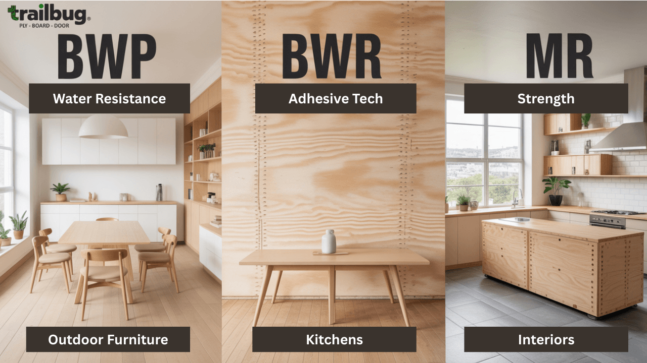 BWP vs BWR vs MR plywood grade comparison for furniture